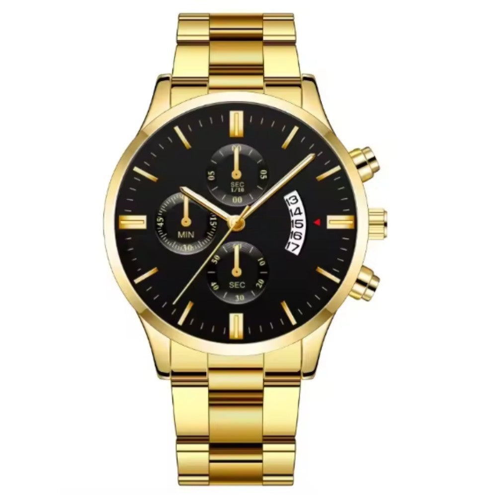 Analog Boy's Watch With Gold Steel Strap And Black Dial