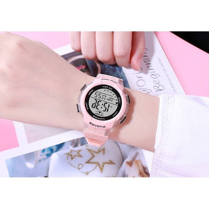 Digital Girl's Watch with Pink Silicone Strap