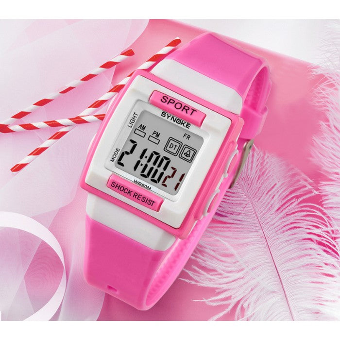 Digital Girl's Watch with White Silicone Strap and Square Dial