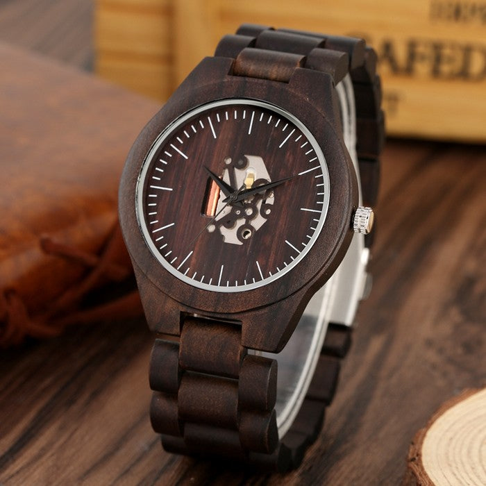 Analog Boy's Watch With Wooden Strap And Case