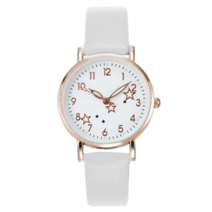 Analog Girl's Watch With 3 Stars Dial