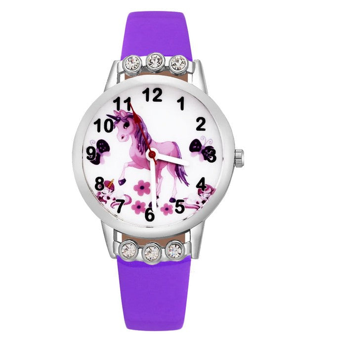 Analog Girl's Watch With Elegant Unicorn Dial