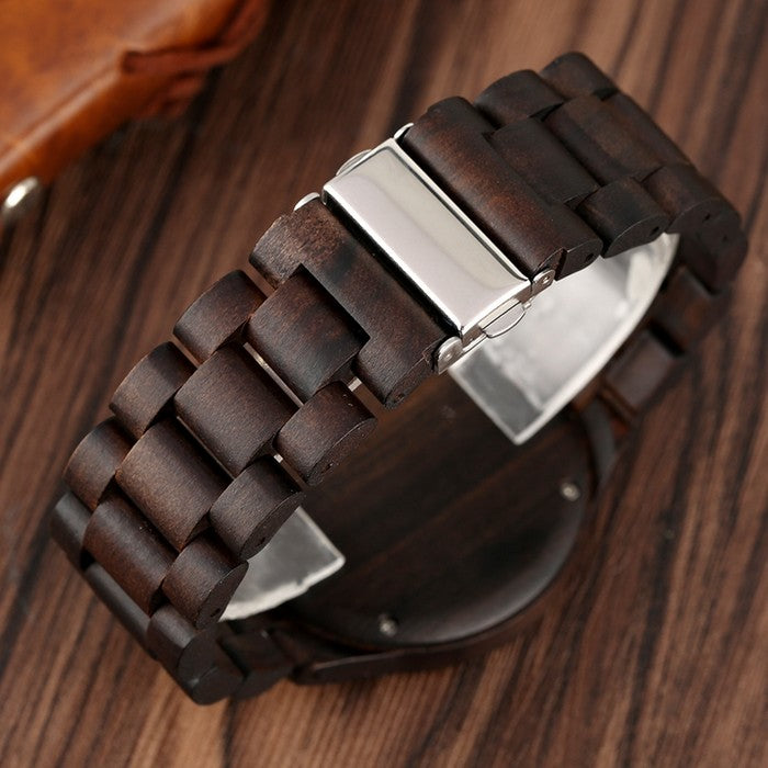 Analog Boy's Watch With Wooden Strap And Case