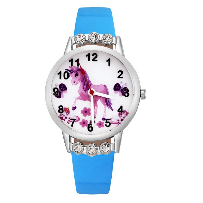 Analog Girl's Watch With Elegant Unicorn Dial