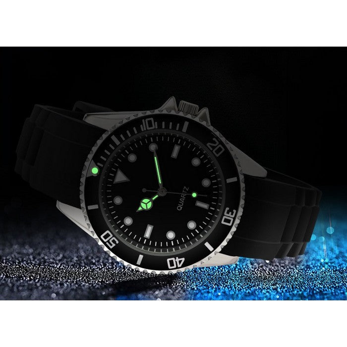 Analog Boy's Watch With Black Silicone Strap And Rotating Bezel Dial