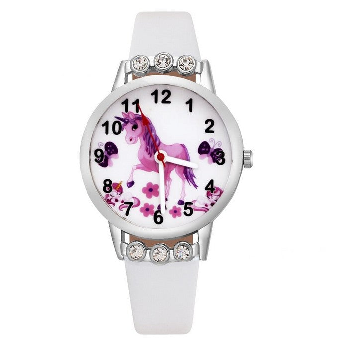 Analog Girl's Watch With Elegant Unicorn Dial