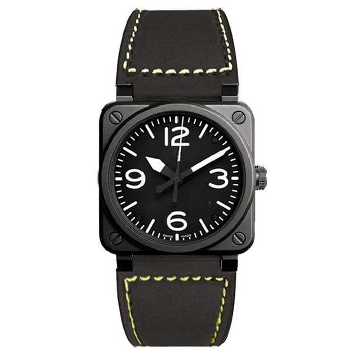 Analog Boy's Watch With Black Leather Strap And Square Dial