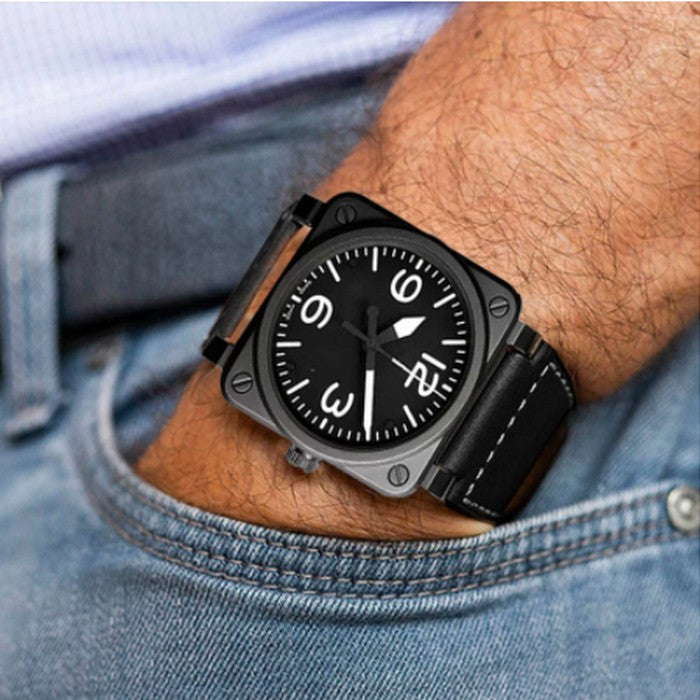 Analog Boy's Watch With Black Leather Strap And Square Dial