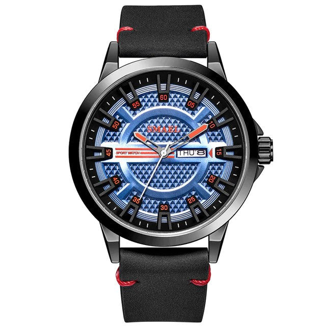 Analog Boy's Watch With Black Leather Strap And Blue Dial