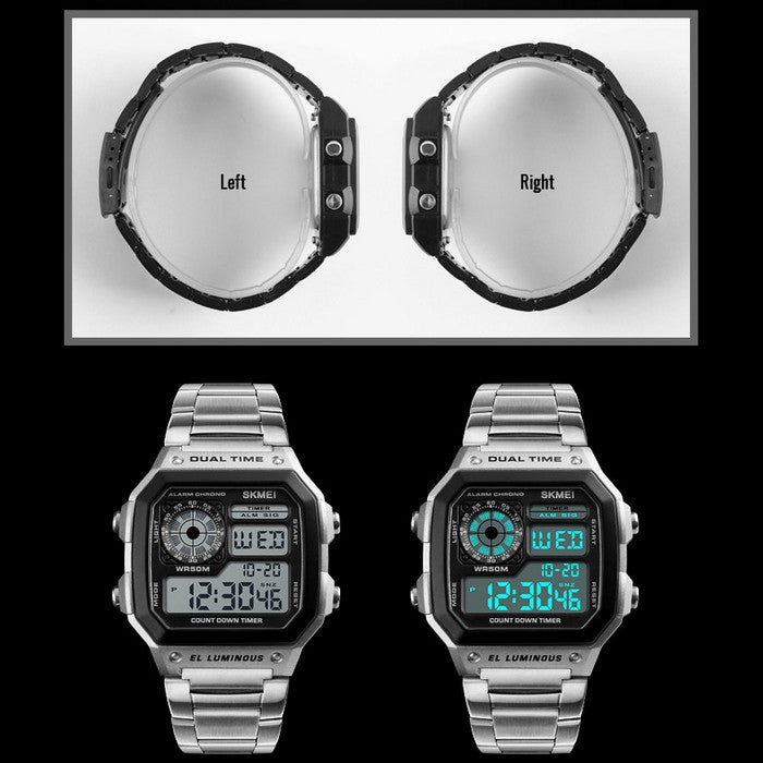 Digital Boy's Watch With Steel Strap And Black Dial