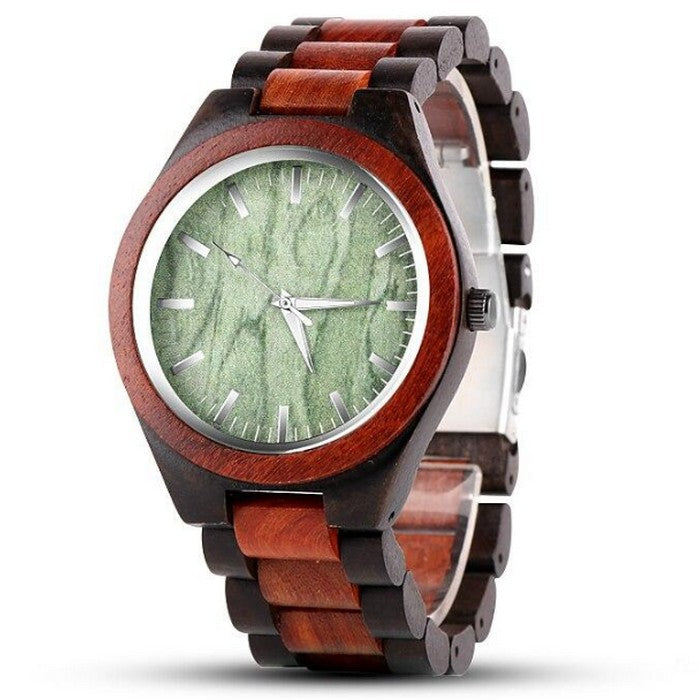 Analog Boy's Watch With Black And Brown Wooden Strap And Case