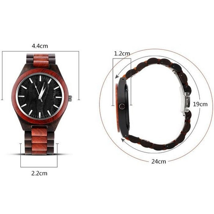 Analog Boy's Watch With Black And Brown Wooden Strap And Case