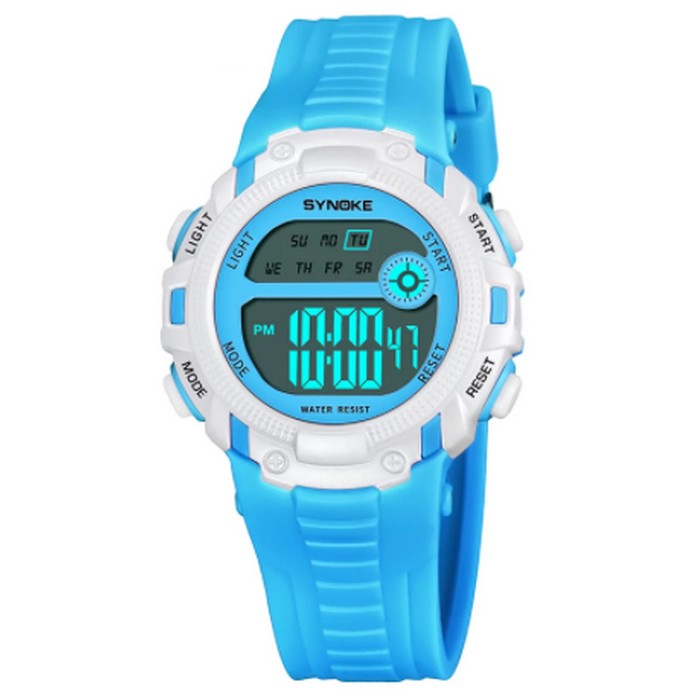 Digital Boy's Watch With Sky Blue Silicone Strap And Round Dial