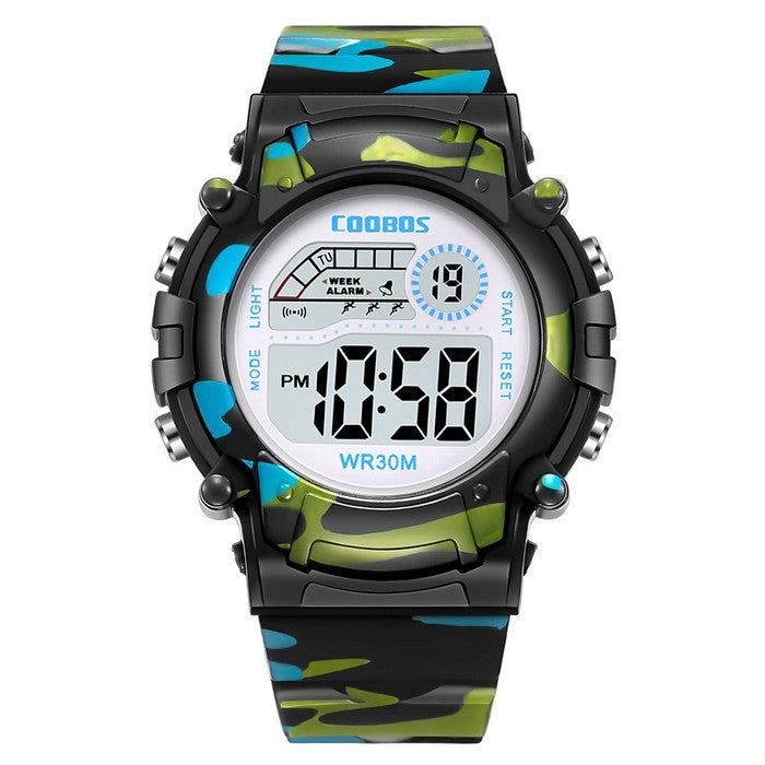 Blue And Green Camouflage Boy's Watch With Digital Display