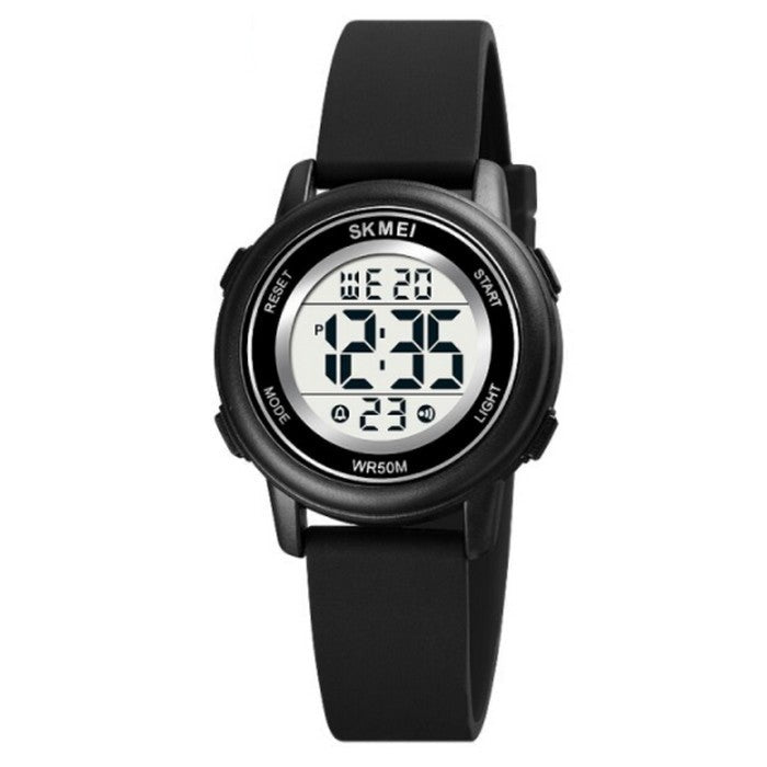 Digital Boy's Watch With Black Silicone Strap And Round Case