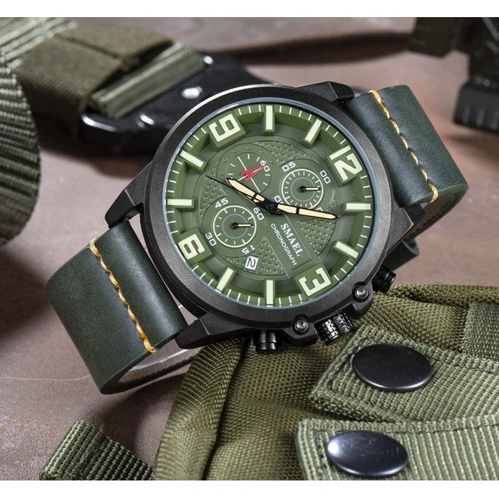 Analog Boy's Watch With Strap And Army Green Dial