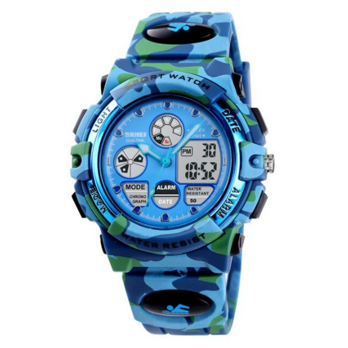 Blue Multifunction Sports Boy's Watch With Dual Time