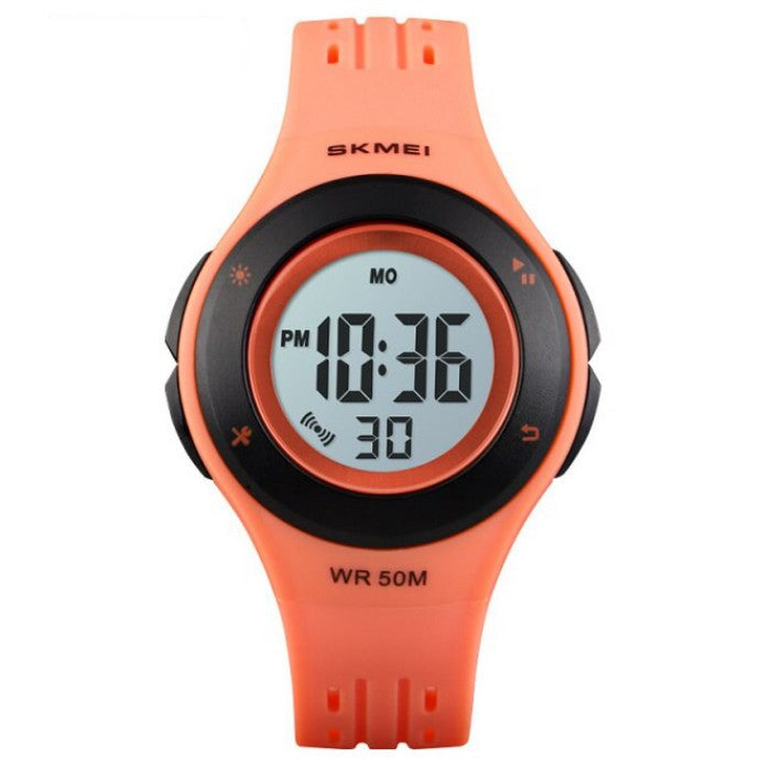 Digital Boy's Watch With Black And Orange Silicone Strap And Round Case