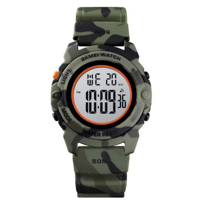 Digital Boy's Watch With Green Camouflage Silicone Strap