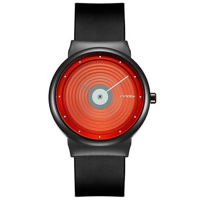 Analog Boy's Watch With Concentric Circles And Leather Strap