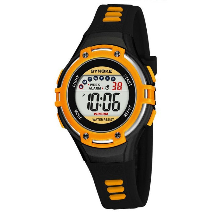 Digital Boy's Watch With Black Silicone Strap And Black And Orange Case