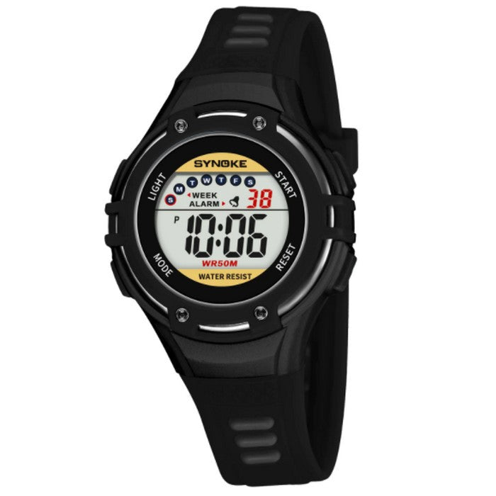 Digital Boy's Watch With Black Silicone Strap And Black And Orange Case