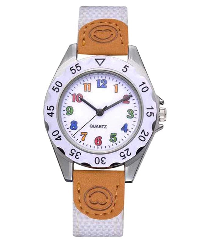 Analog Boy's Watch With White Fabric Strap And White Dial