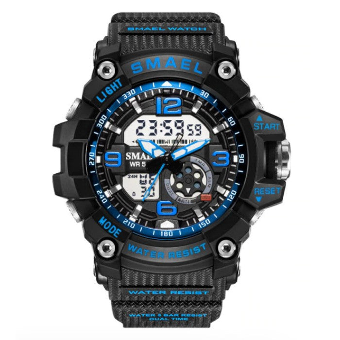 Digital Boy's Watch With Black Silicone Strap And Black And Blue Dial