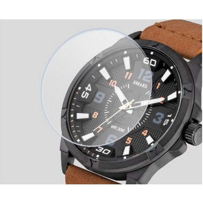 Analog Boy's Watch With Khaki Leather Strap And Black Dial