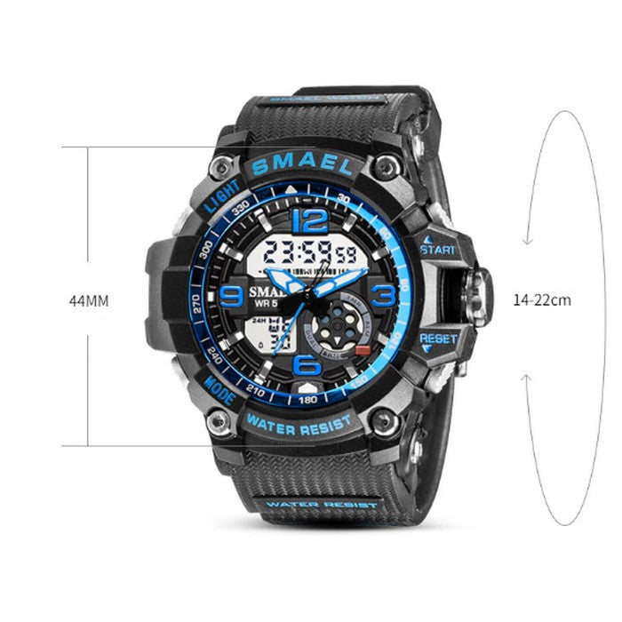 Digital Boy's Watch With Black Silicone Strap And Black And Blue Dial