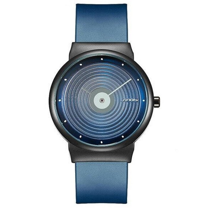 Analog Boy's Watch With Concentric Circles And Leather Strap