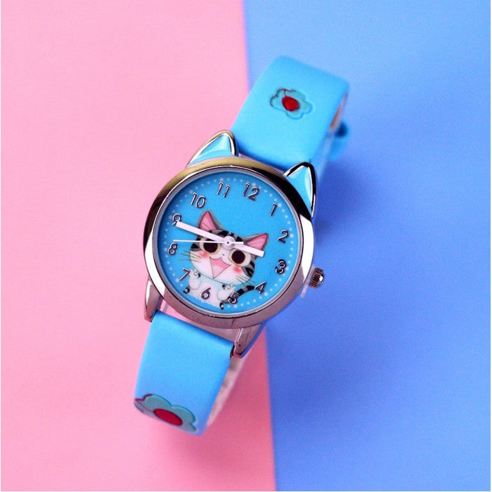 Analog Girl's Watch With Happy Kitten Dial