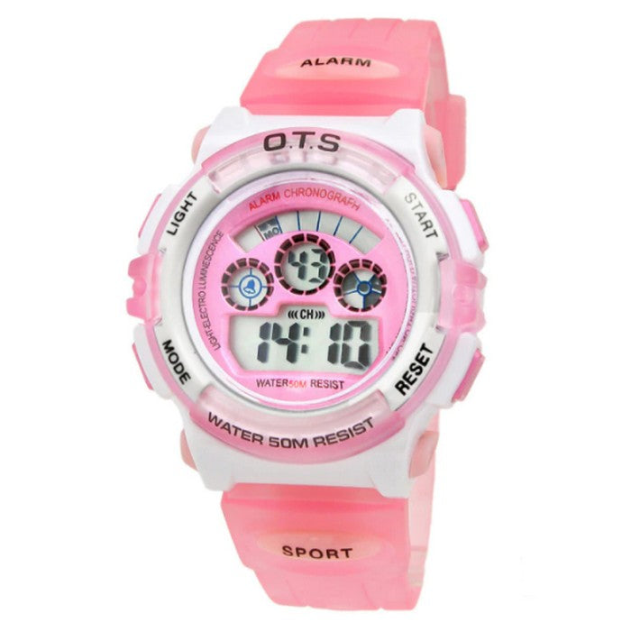 Sportswear Digital Girl's Watch With Pink Silicone Strap