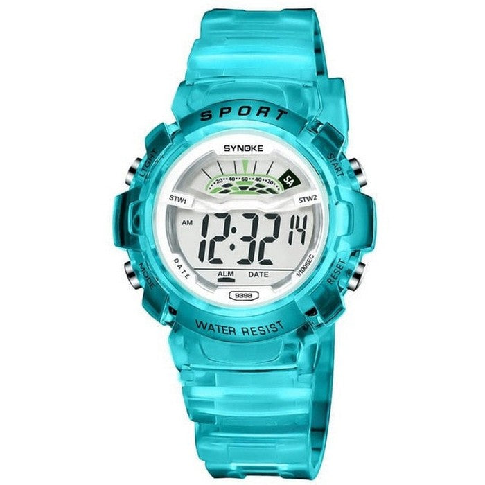 Digital Girl's Watch With Turquoise Silicone Strap