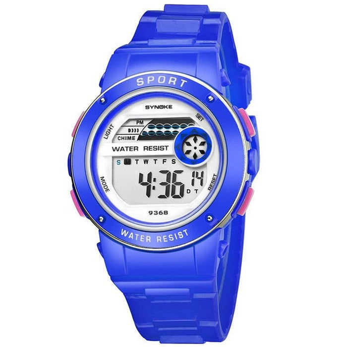 Digital Boy's Watch With Blue Silicone Strap And White Dial