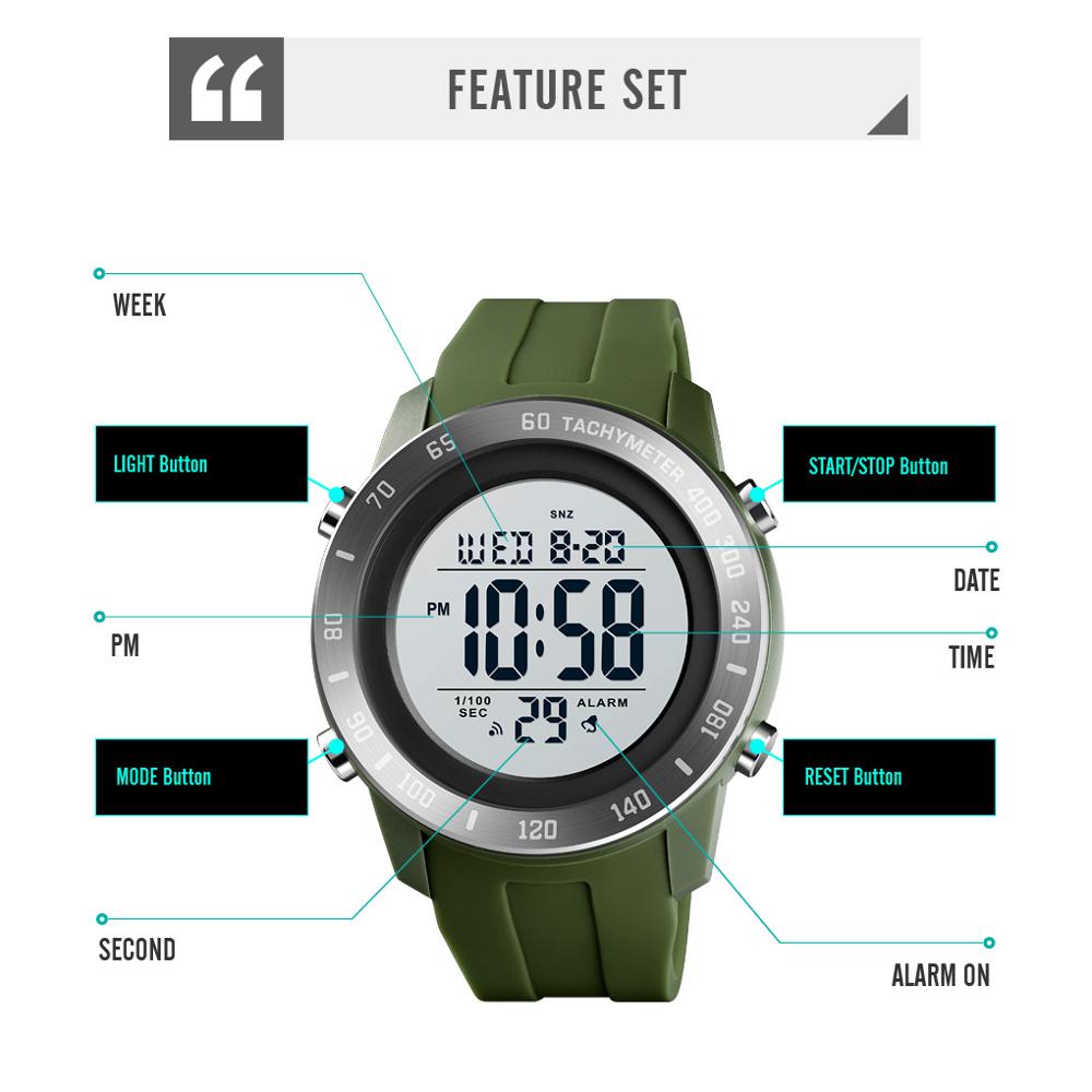 Digital Boy's Watch With Green Silicone Strap And Black Dial