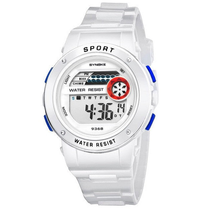 Digital Boy's Watch With Blue Silicone Strap And White Dial