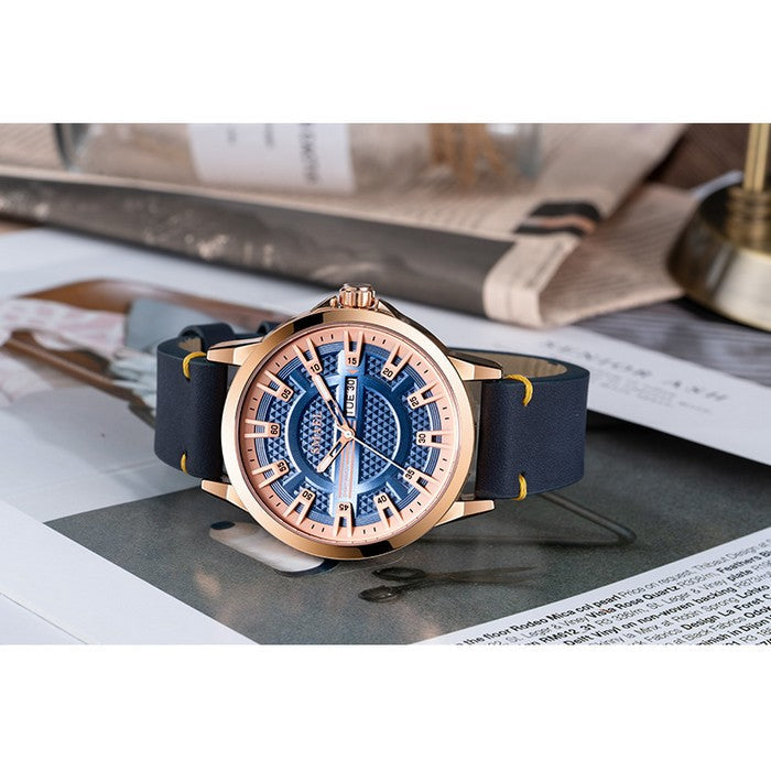 Analog Boy's Watch With Blue Leather Strap And Blue Dial