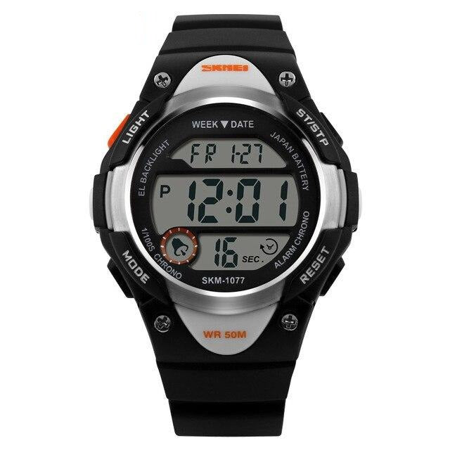 Waterproof Digital Sport Boy's Watch With Black Silicone Strap