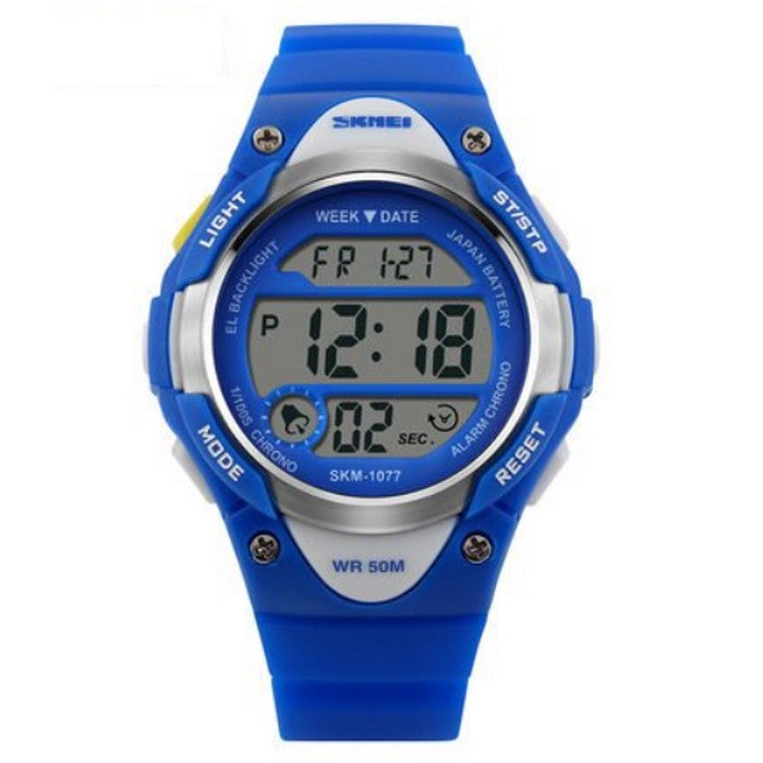 Waterproof Digital Sport Boy's Watch With Black Silicone Strap