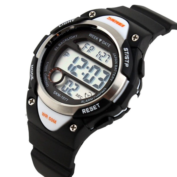 Waterproof Digital Sport Boy's Watch With Black Silicone Strap