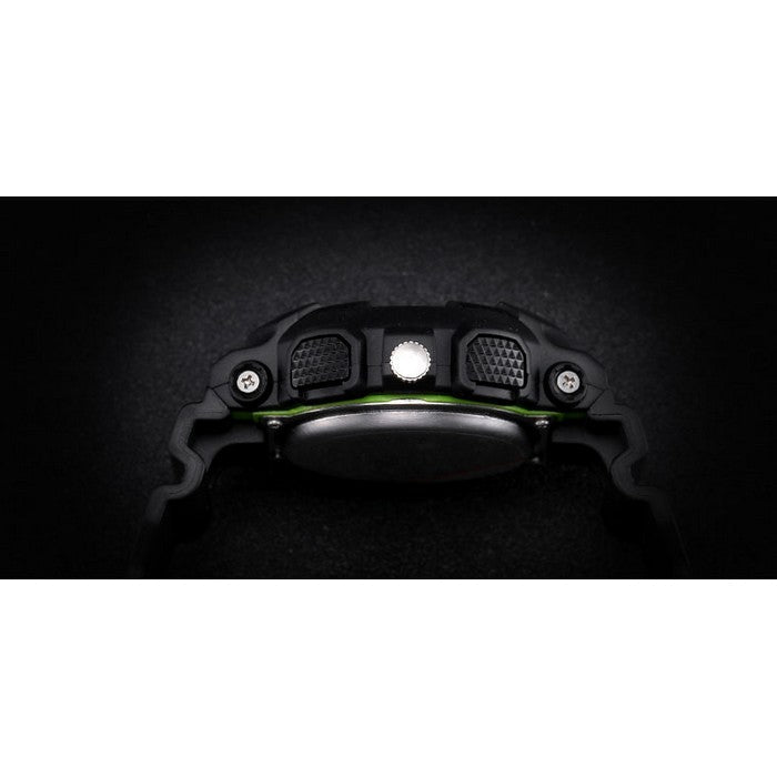 Boy's Dual Display Watch With Black Silicone Strap And Black And Green Dial