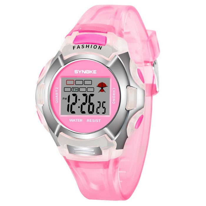 Digital Girl's Watch With Pink Silicone Strap