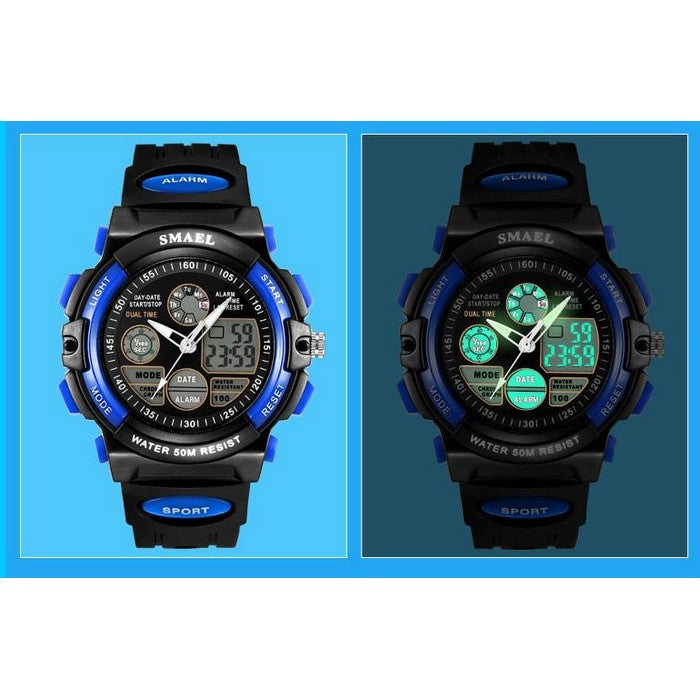 Boy's Dual Time Sport Waterproof Watch With Silicone Strap