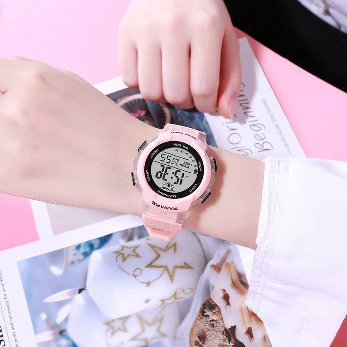 Digital Girl's Watch With White Silicone Strap