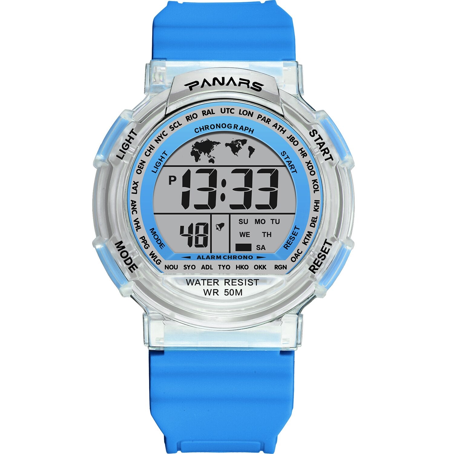 Digital Boy's Watch With Blue Silicone Strap And Round White Dial