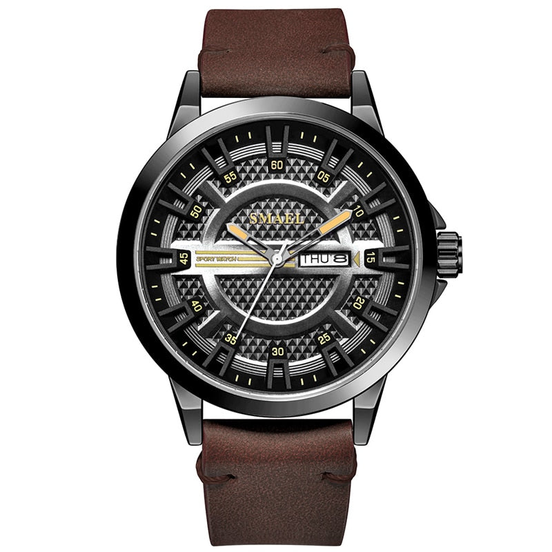 Analog Boy's Watch With Brown Leather Strap And Black And White Dial
