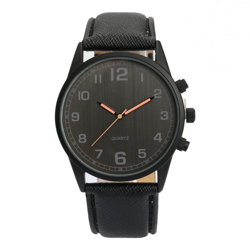 Analog Boy's Watch With Black Leather Strap And Black Dial