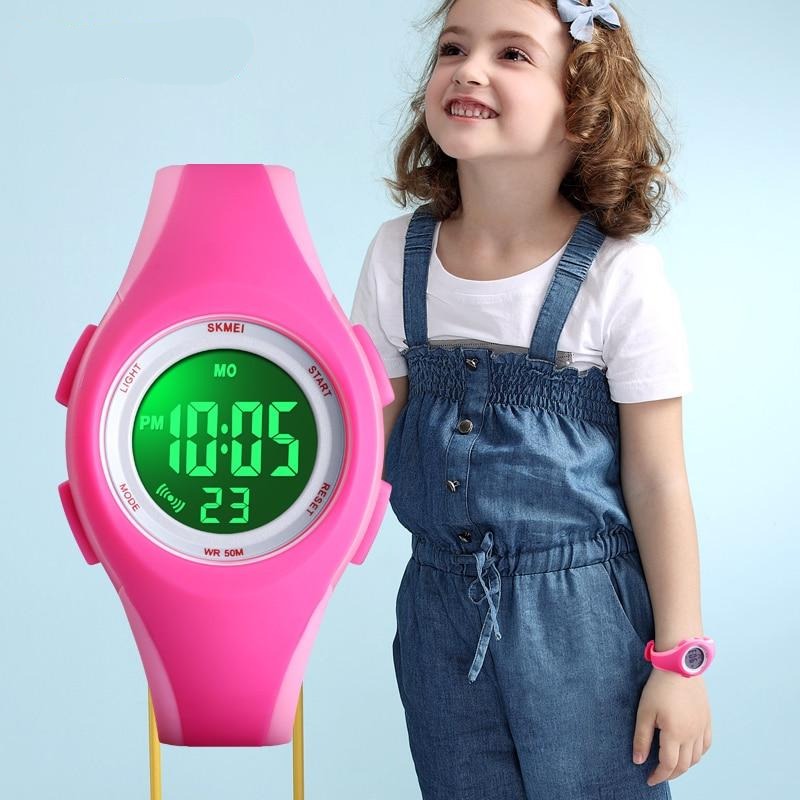 Girl's Digital Watch Waterproof 50 Meters With Pink Silicone Strap