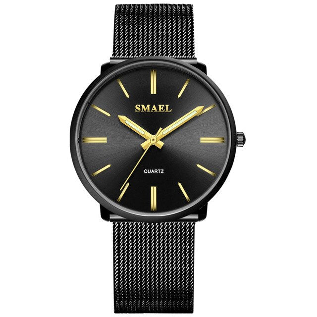 Analog Girl's Watch With Black Mesh Steel Bracelet And Black And Gold Dial